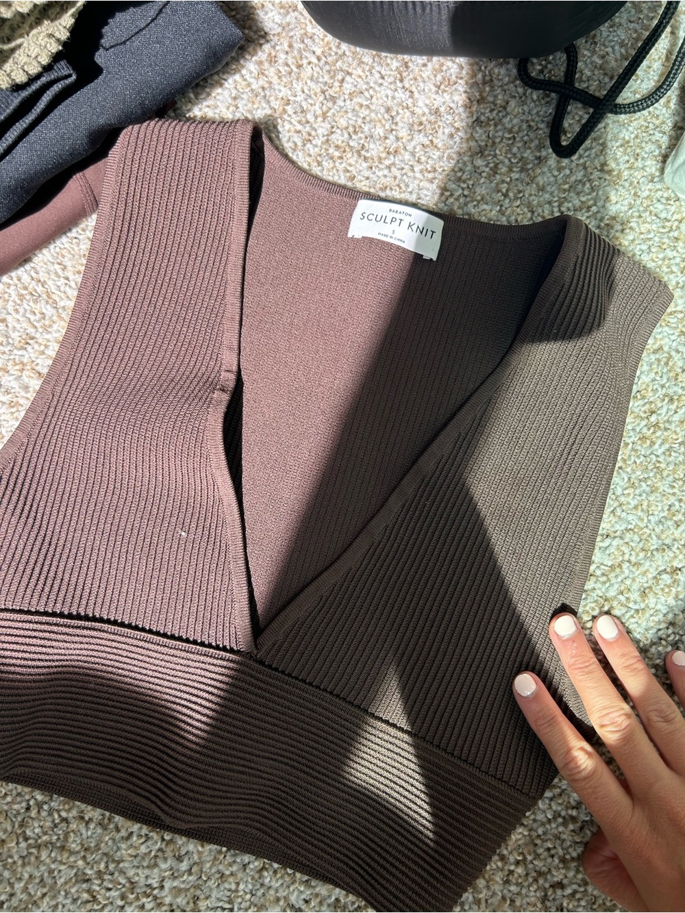 Women's Brown Ribbed V-Neck Sweater Vest